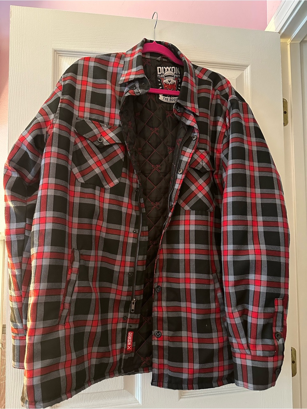 DIXXON Red, Black & Gray Plaid Quilted Shirt Jacket